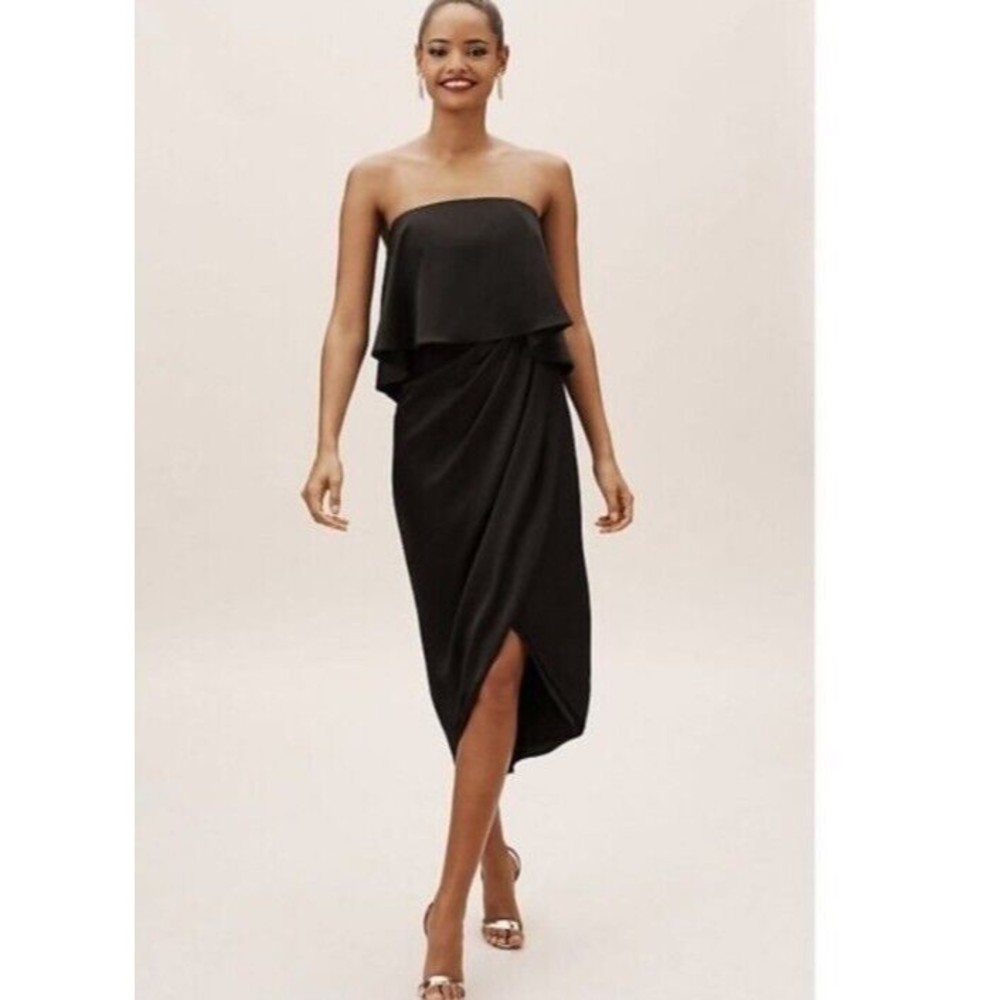 NWT BHLDN By Anthropologie Midi Dress Womens Black Strapless‎ Crepe S 0 LBD